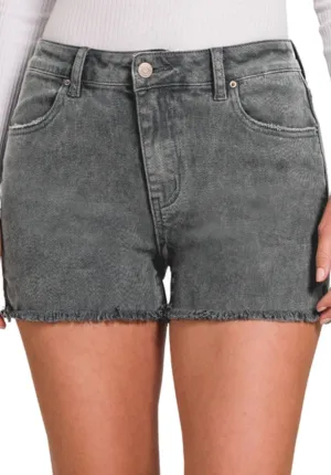 Acid Wash Denim Shorts - Ash Black