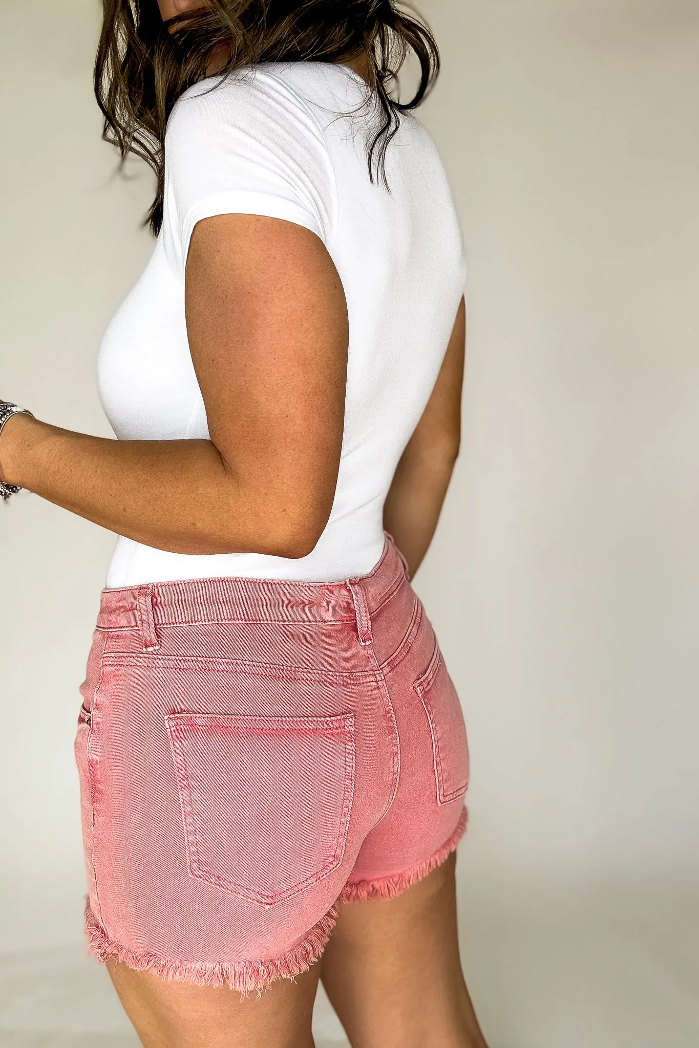 Acid Washed Frayed Cutoff Hem Shorts