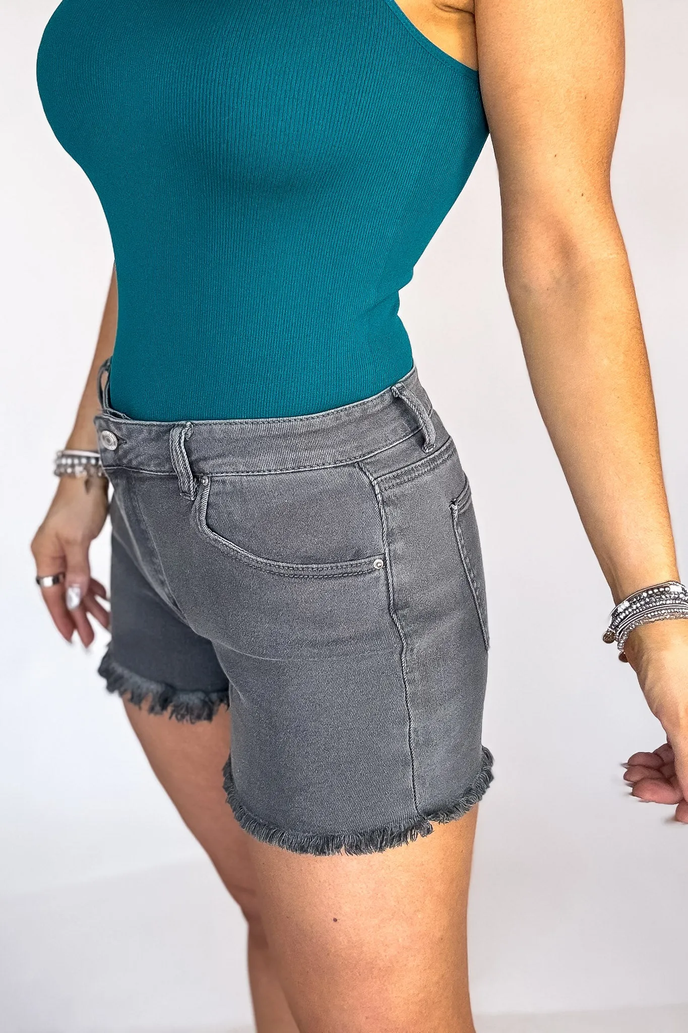 Acid Washed Frayed Cutoff Hem Shorts