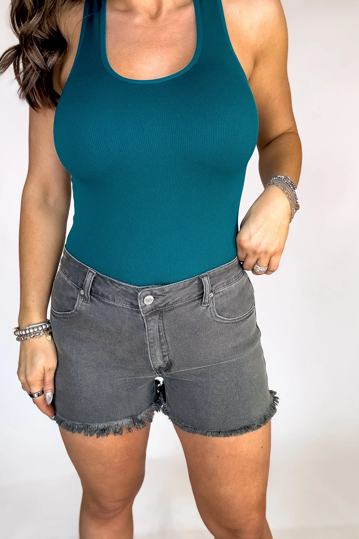 Acid Washed Frayed Cutoff Hem Shorts