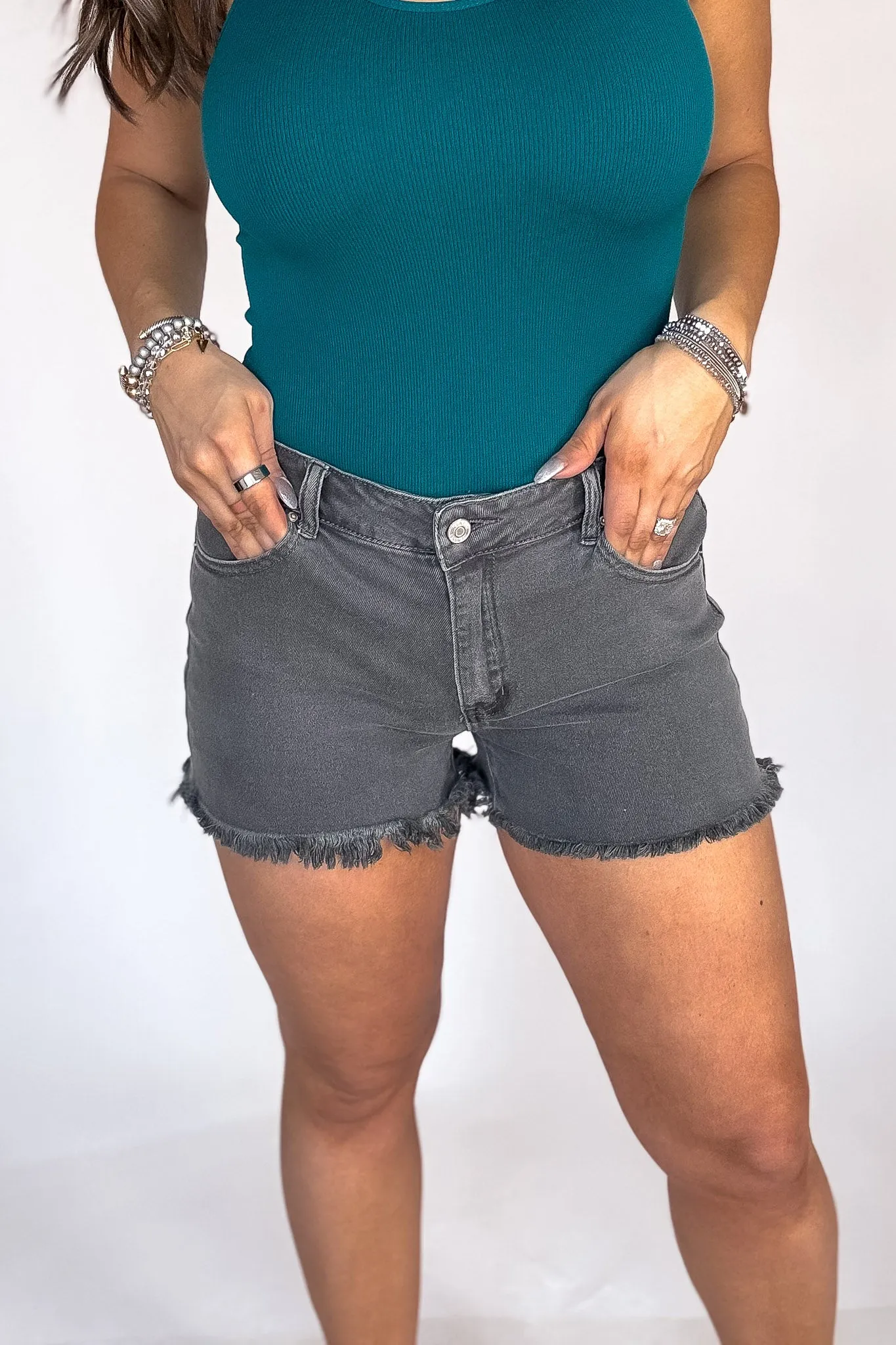 Acid Washed Frayed Cutoff Hem Shorts