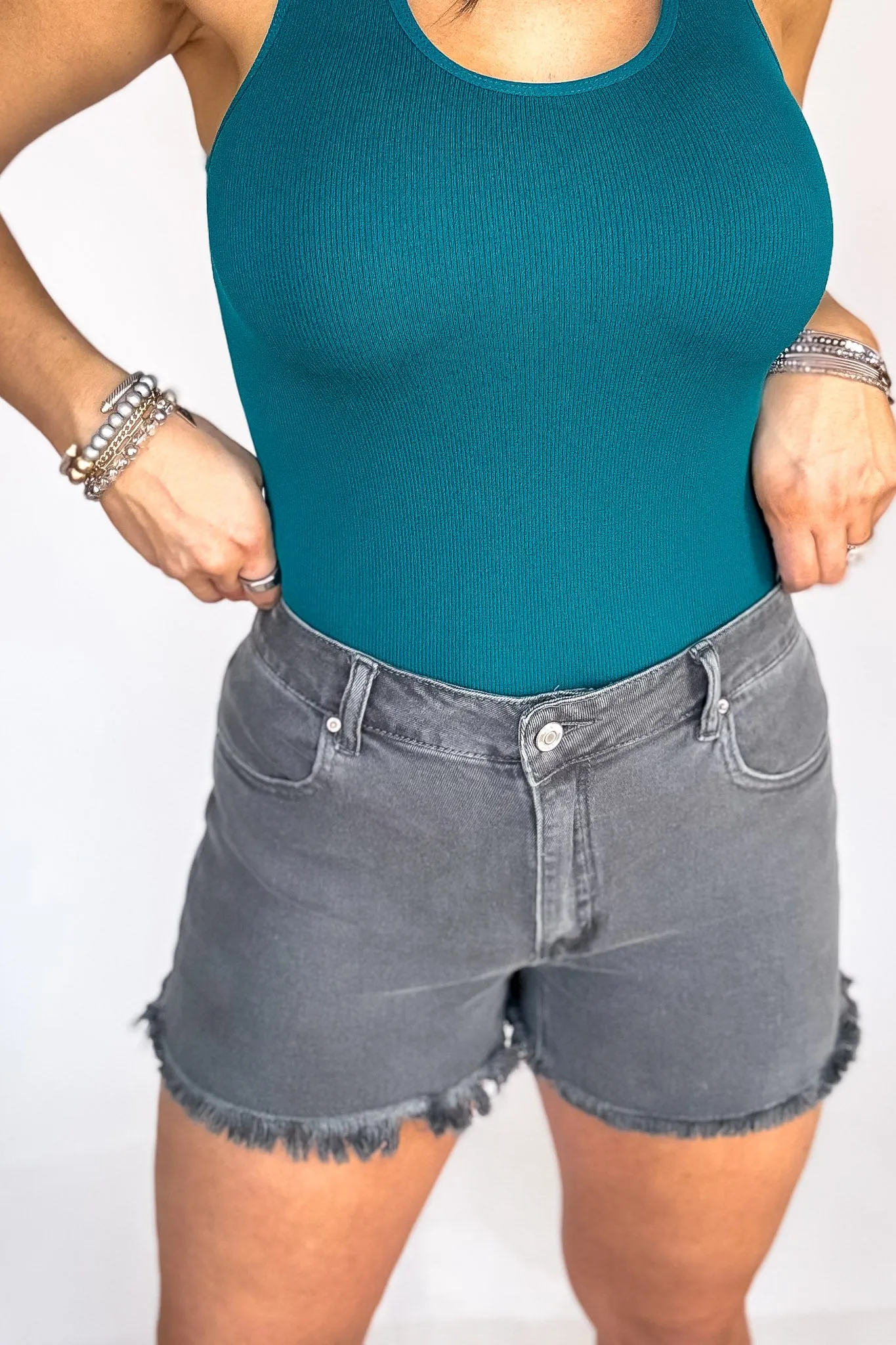 Acid Washed Frayed Cutoff Hem Shorts