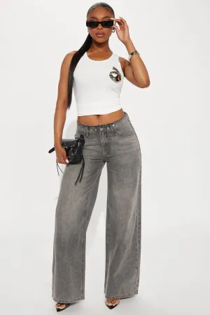 Adira Cut Off Low Waist Wide Leg Jean - Grey