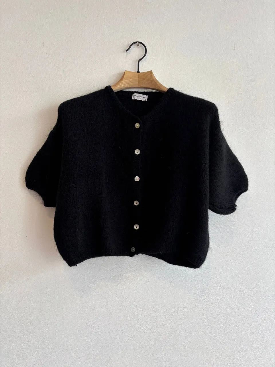 Cropped Sleeve Mohair Cardigan Black
