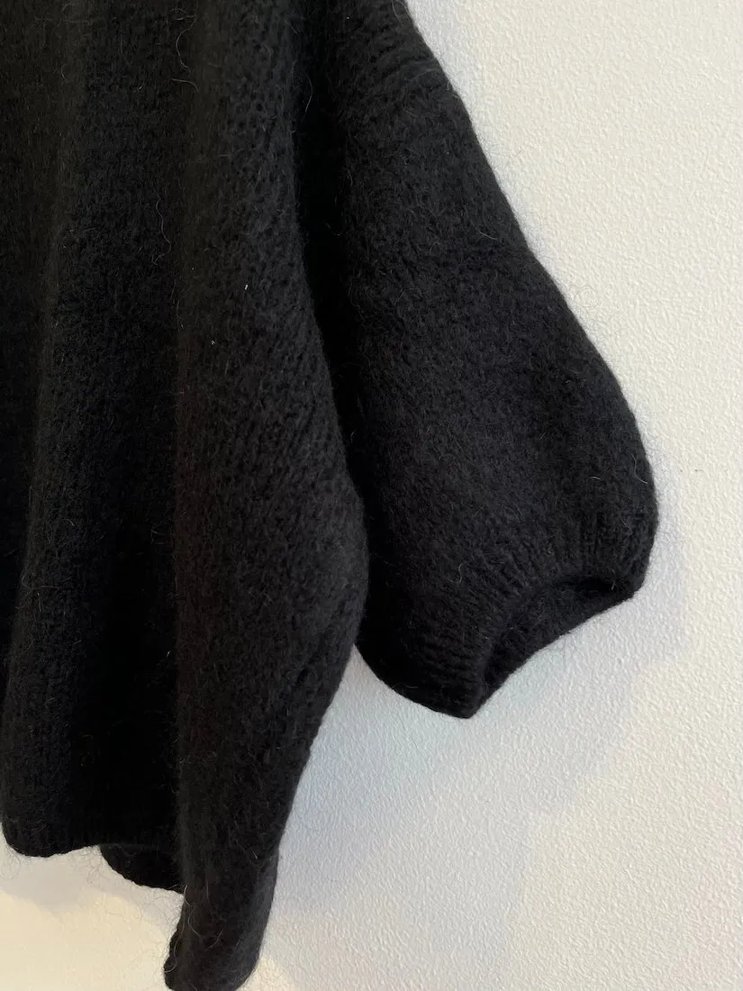 Cropped Sleeve Mohair Cardigan Black
