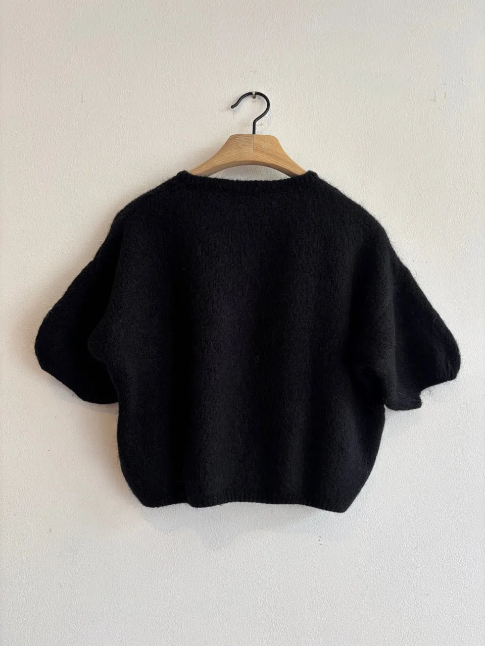 Cropped Sleeve Mohair Cardigan Black