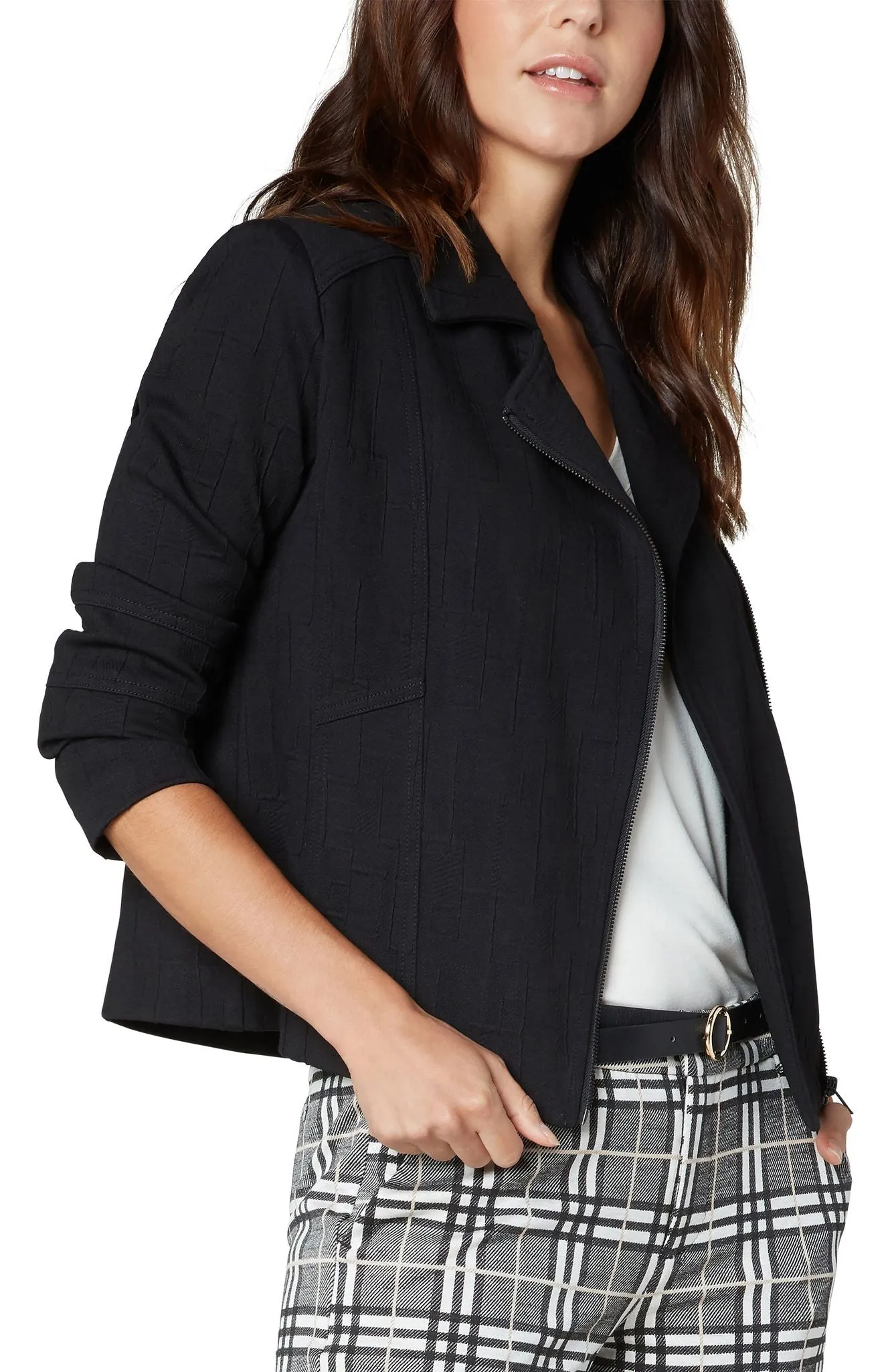 FINAL SALE RACHEL BLACK MOTO TEXTURED BLAZER - LIVERPOOL LOS ANGELES LM1787PV01