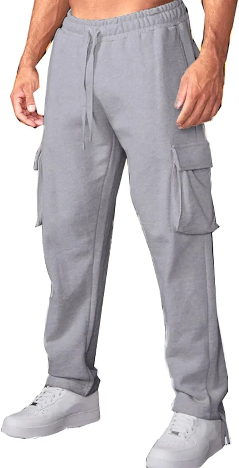 Men's Straight Leg Elastic Waist Work Pants Casual Drawstring Cargo Trousers Lightweight Relaxed Fit Outdoor Pants