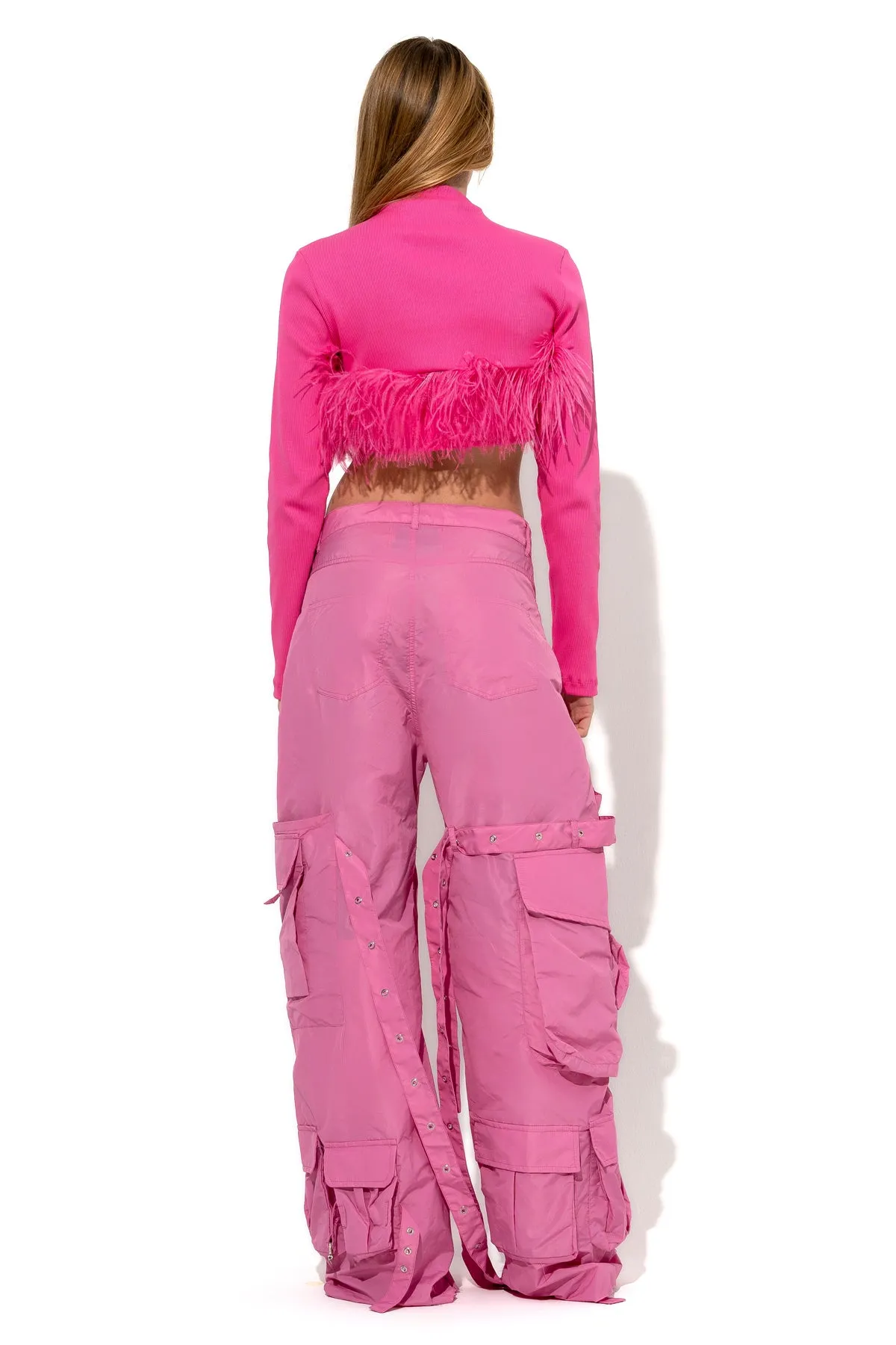 PINK CROPPED FEATHER TOP