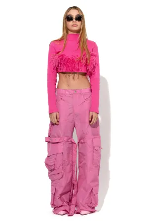 PINK CROPPED FEATHER TOP