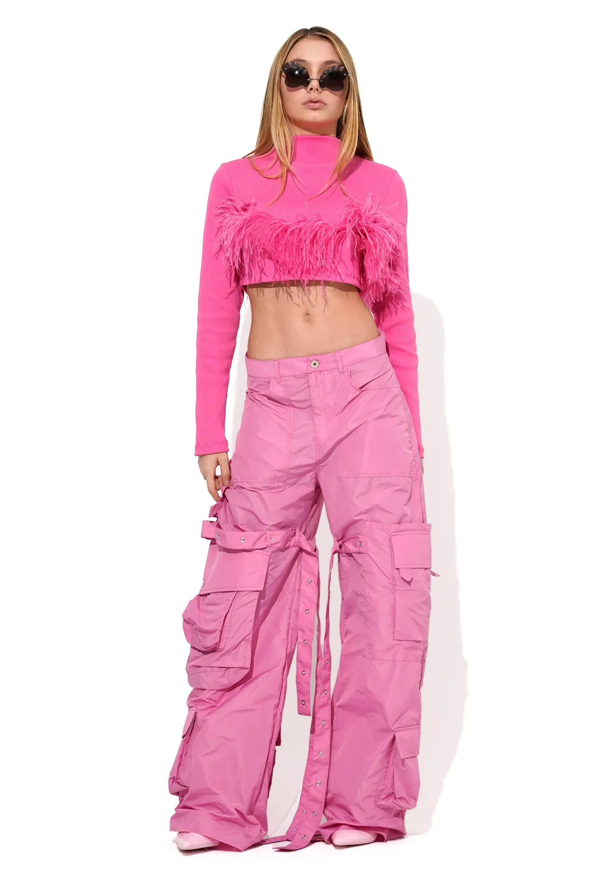 PINK CROPPED FEATHER TOP