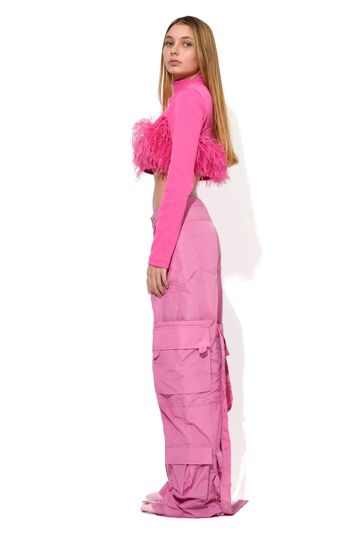 PINK CROPPED FEATHER TOP