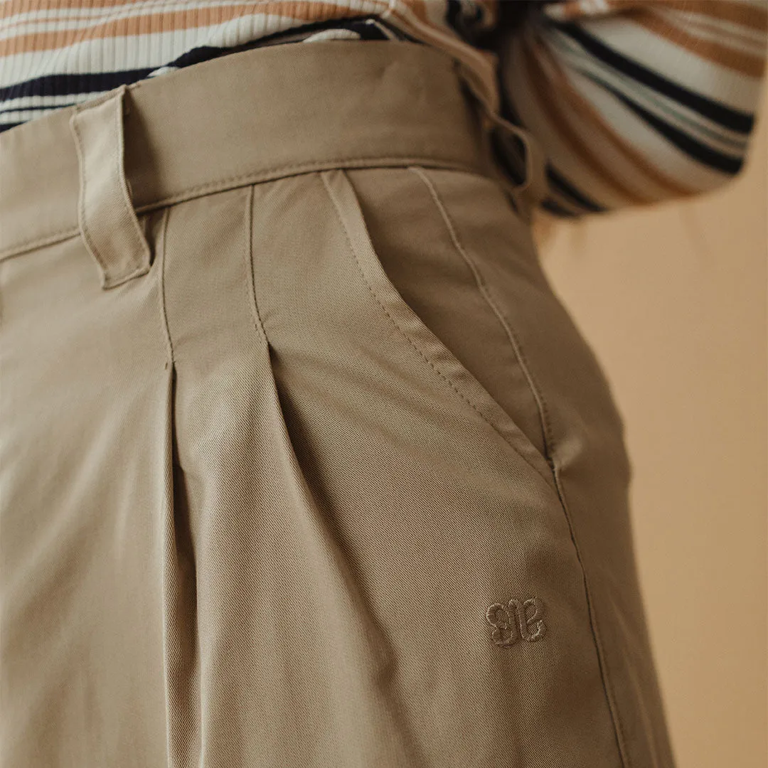 Pleated Trouser, Brown Cotton