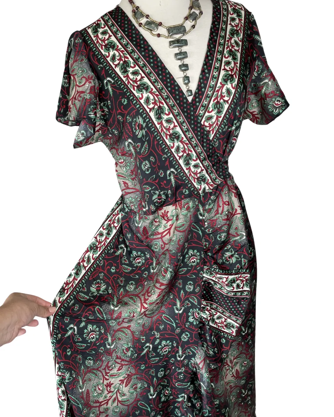 Silk adjustable ruffle wrap dress (black)