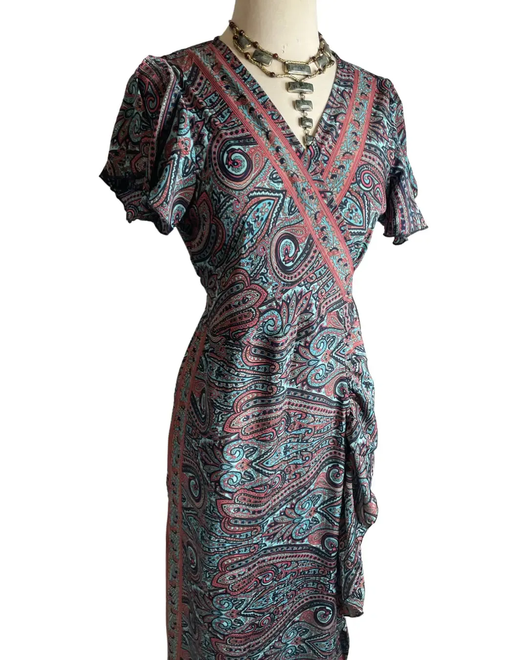 Silk adjustable ruffle wrap dress (navy)