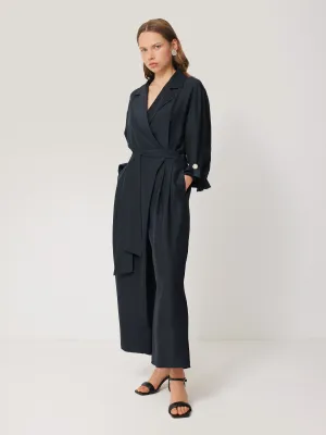 Silk Relaxed Wrap Jumpsuit | Navy