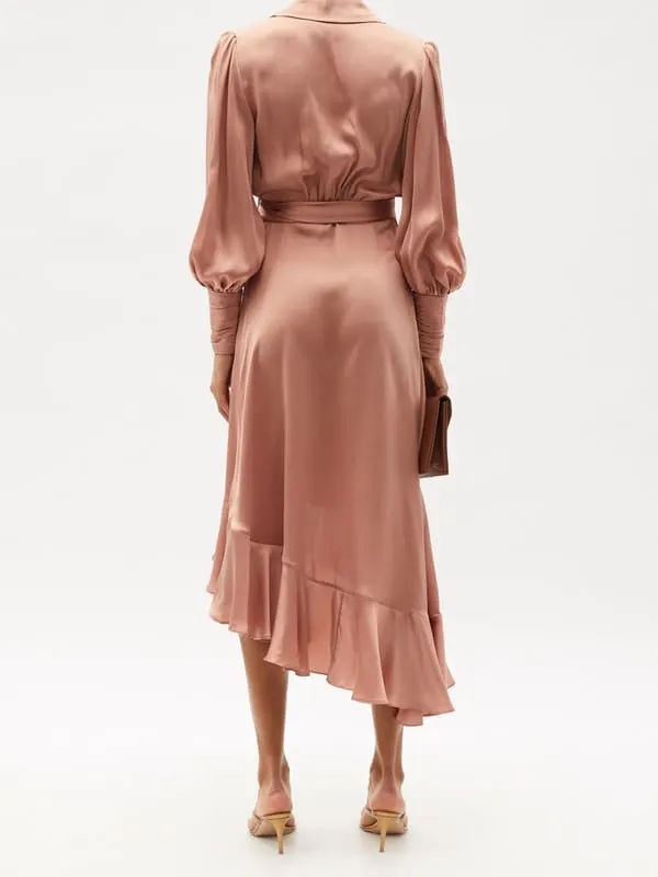 Silk Wrap Midi Dress - Lipstick