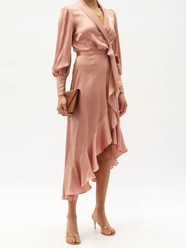 Silk Wrap Midi Dress - Lipstick