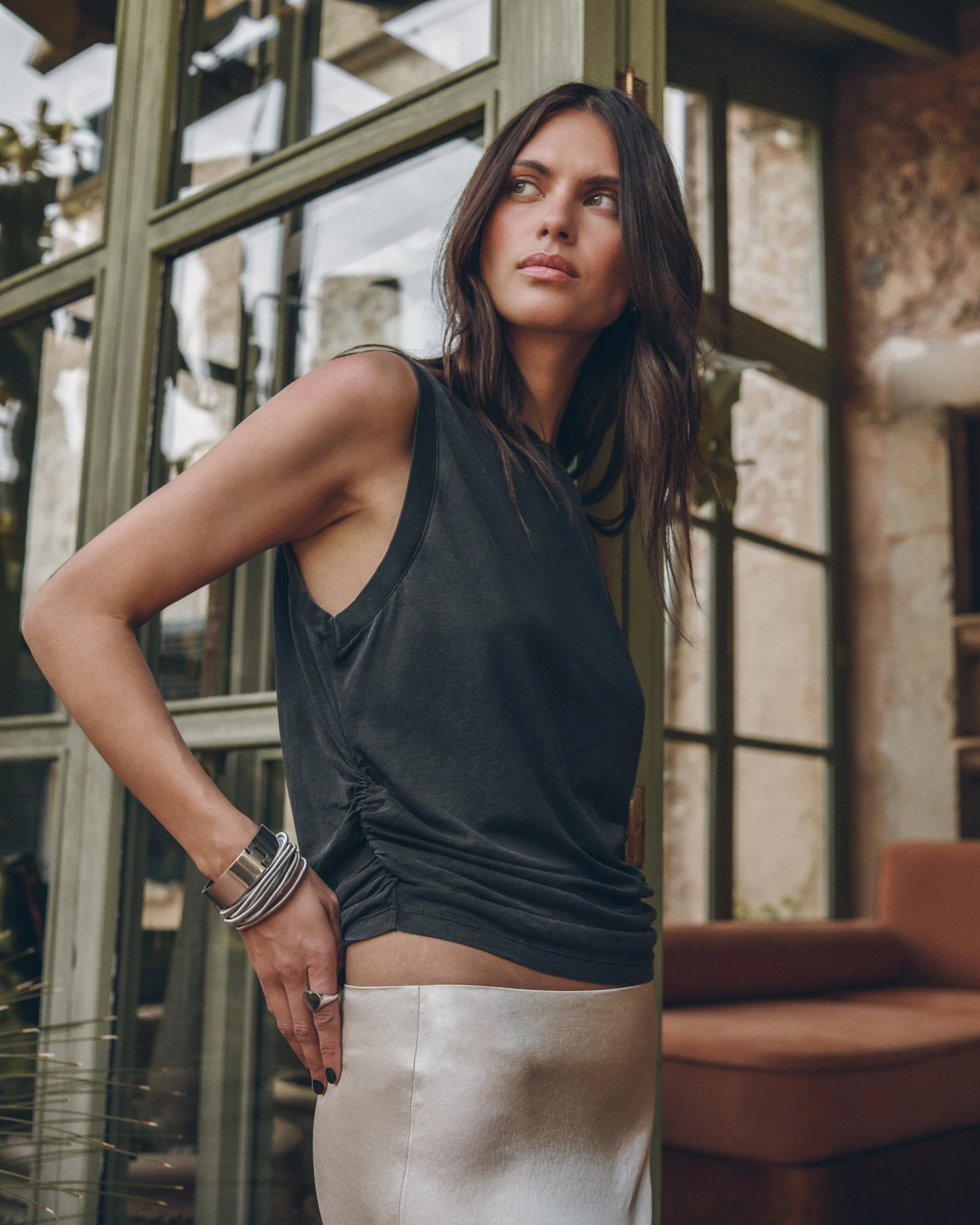 The Dark Draped Tank Top