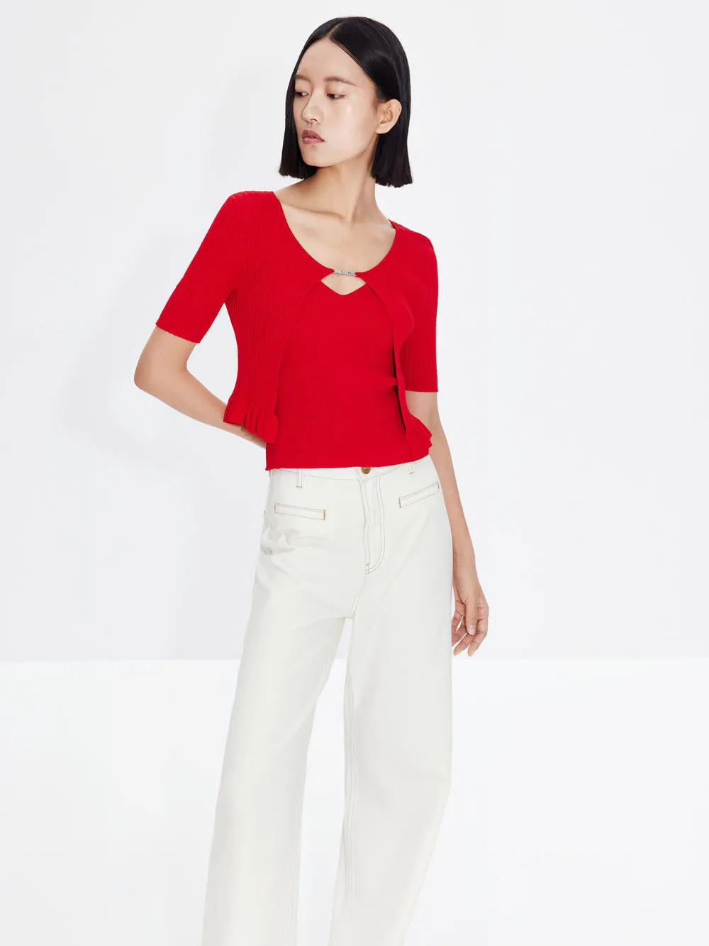 Wavy Hem Knitted Cardigan
