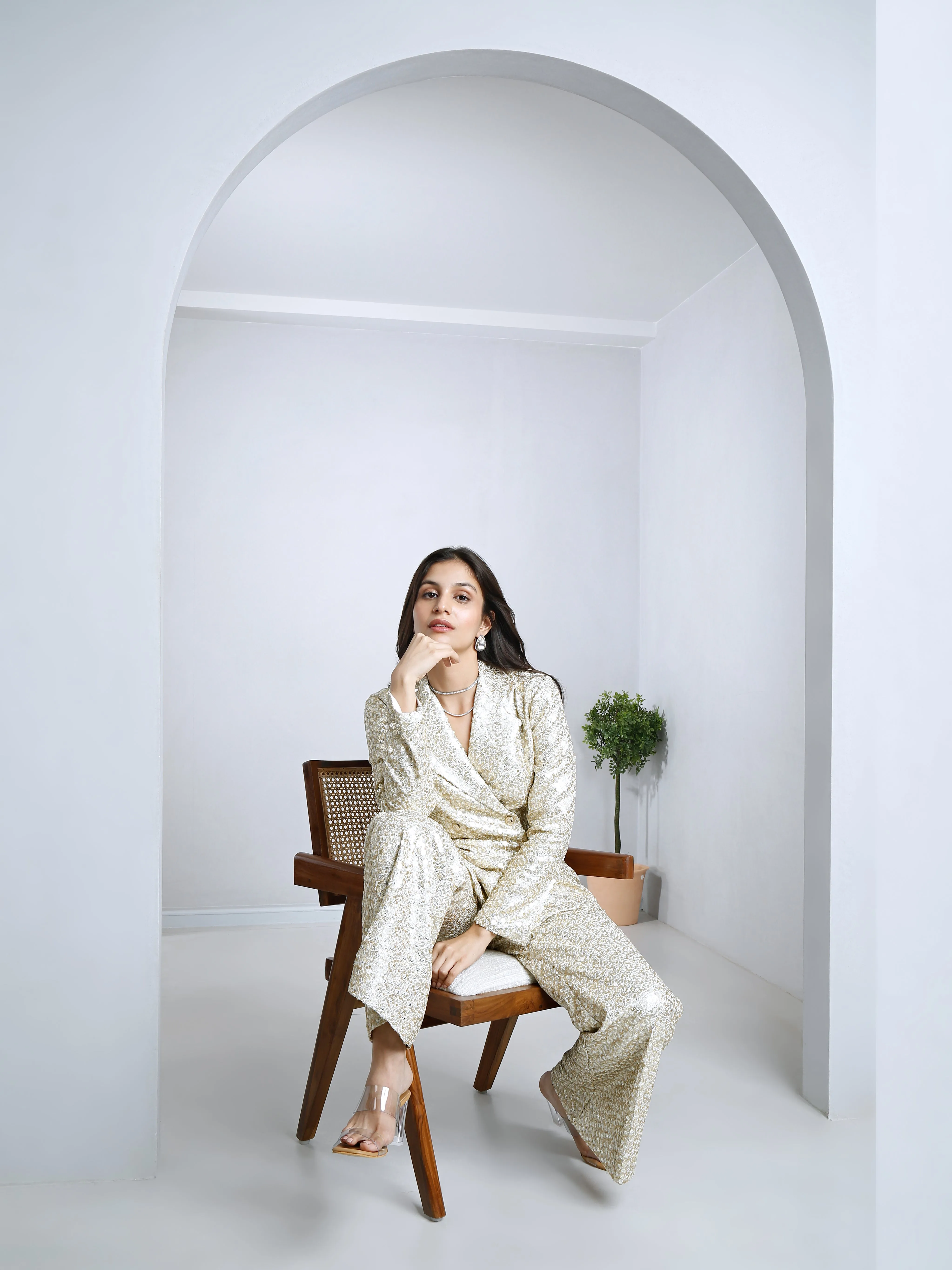 White Blazer and palazo pant