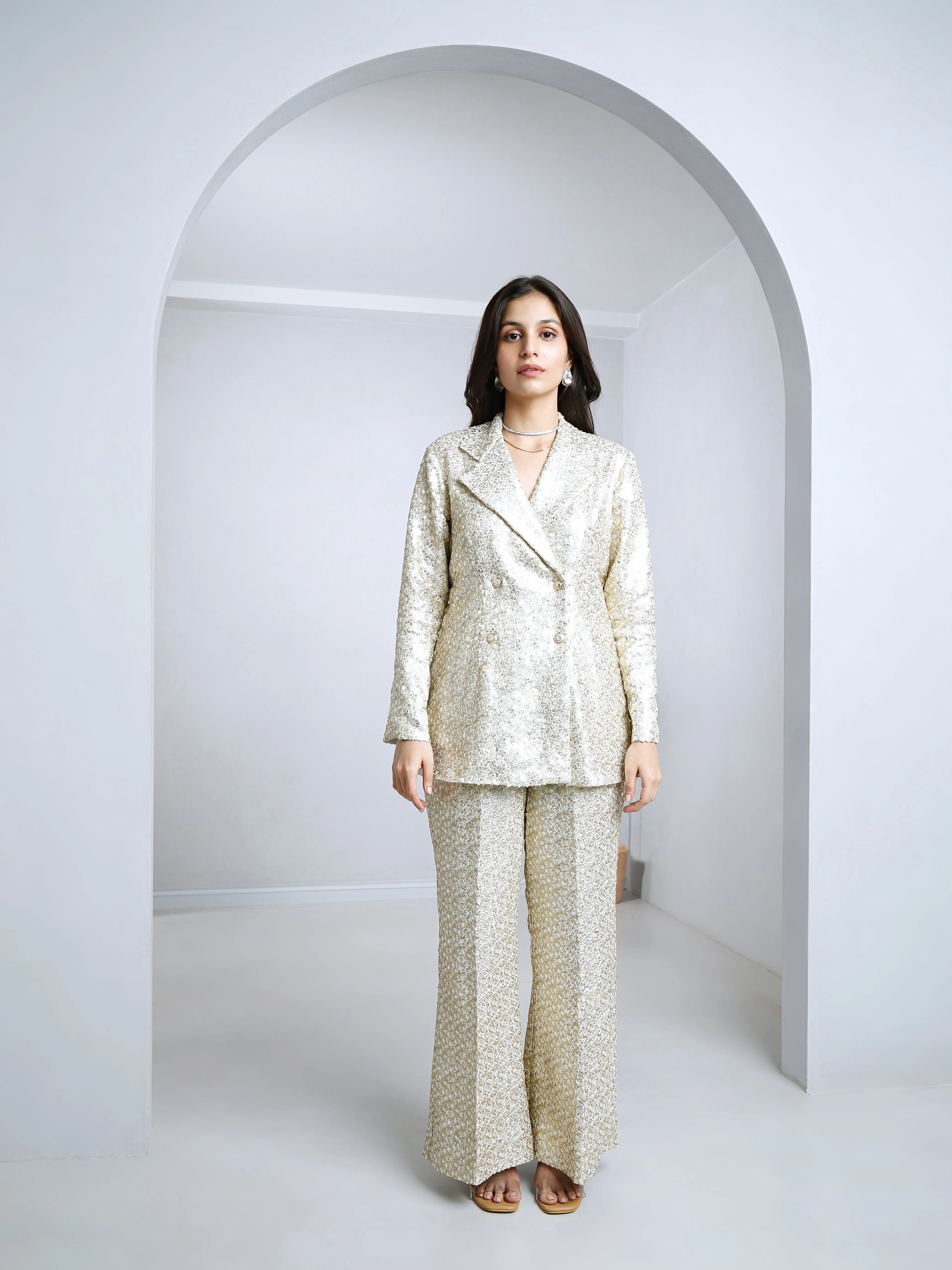 White Blazer and palazo pant