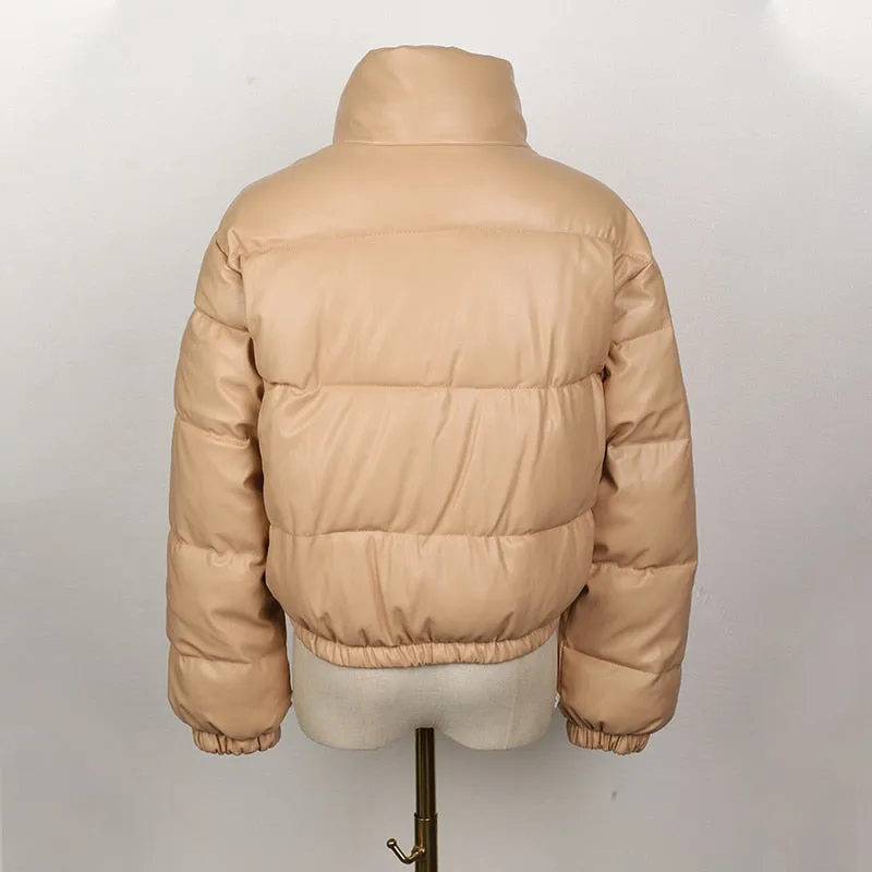 Winter Parka Coat Women&#39;s Jacket Thick Warm Women Fashion Black PU Leather Coats Women Elegant Zipper Faux Leather Jackets Tops